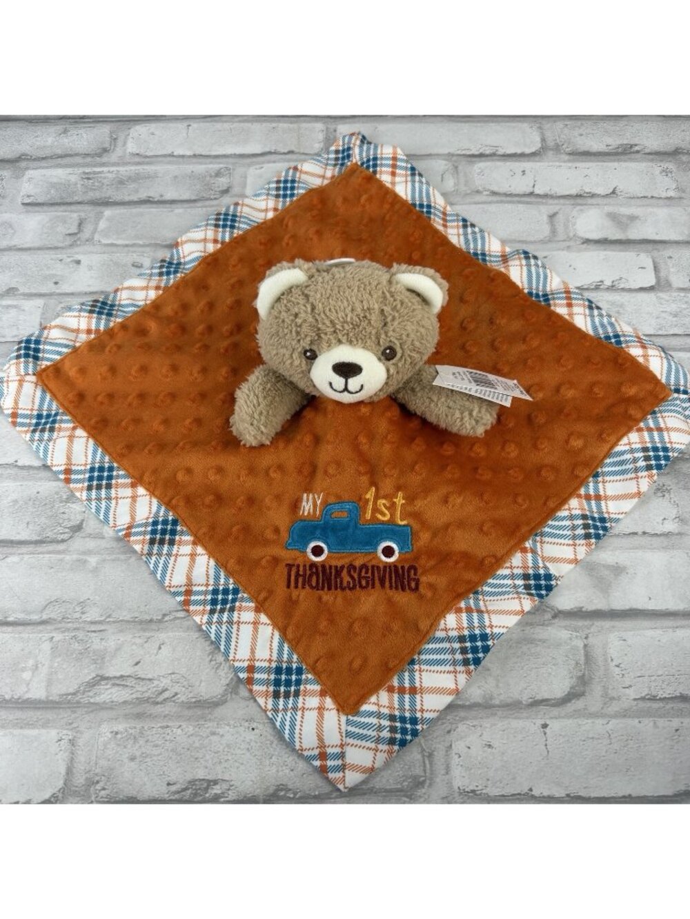 Baby Starters My 1st Thanksgiving Lovey Rattle Security Blanket Bear 14” Orange